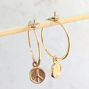 Dangle Peace Sign Small Hoop Earrings